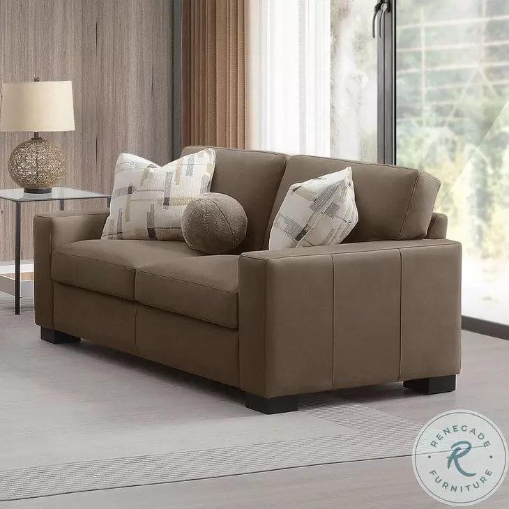 Darya Brown Suede Fabric 69" Loveseat with 3 Pillows