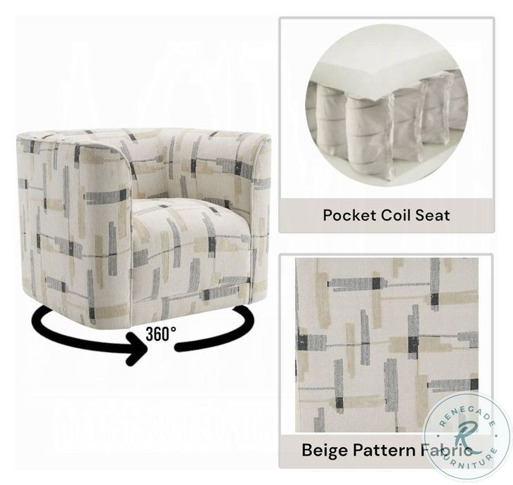 Darya Beige Pattern Fabric Chair with Swivel