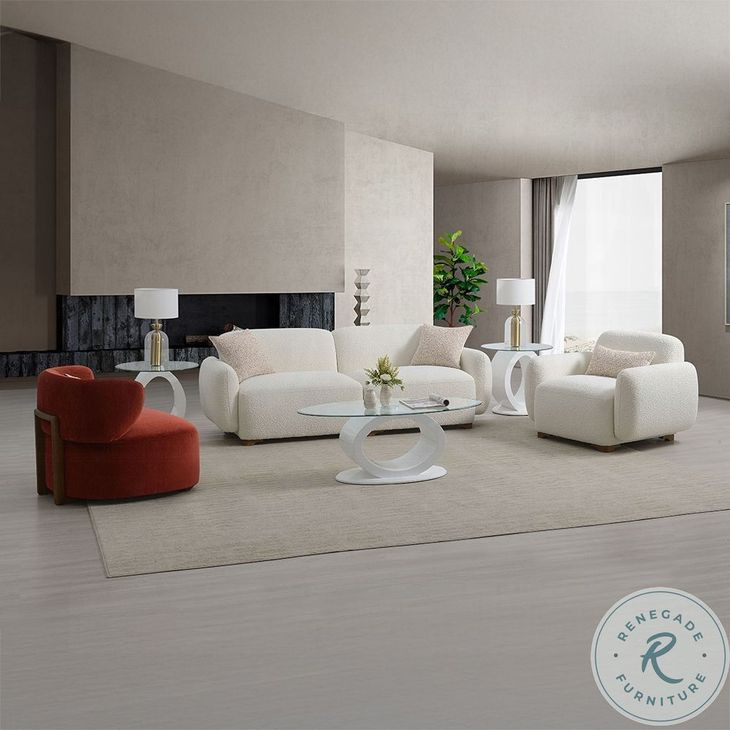 Darius Beige Boucle Living Room Set with 2 Pillows