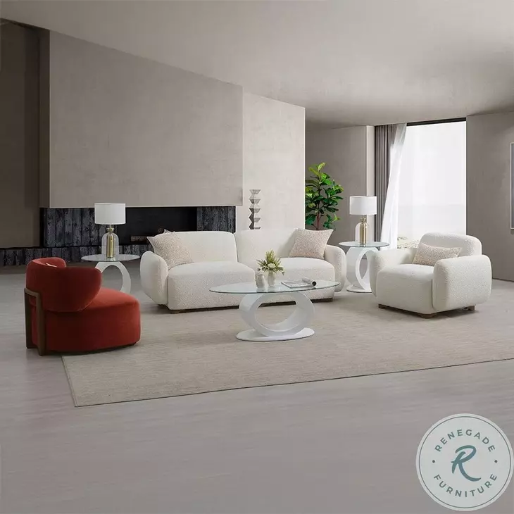 Darius Beige Boucle Living Room Set with 2 Pillows