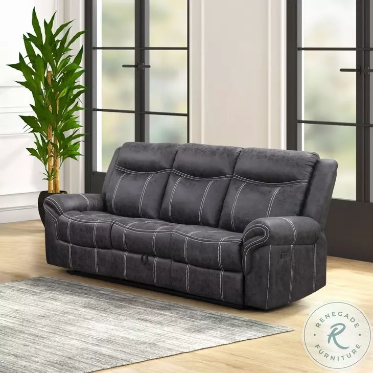 Zubaida Dark Gray Polish Microfiber Power Reclining Living Room Set with Drop Down Table and USB Charging