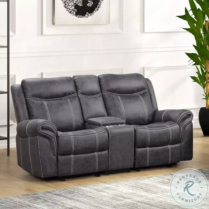 Zubaida Dark Gray Polish Microfiber Power Reclining 75" Loveseat with USB Charging