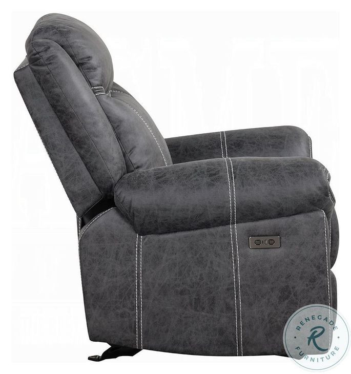 Zubaida Dark Gray Polish Microfiber Power Reclining Living Room Set with Drop Down Table and USB Charging