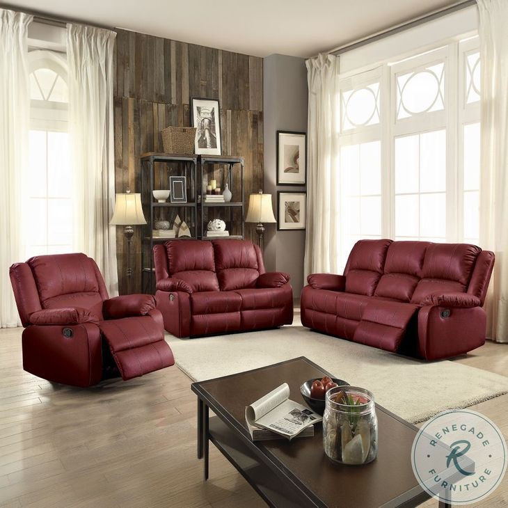 Zuriel Red Synthetic Leather Reclining Living Room Set