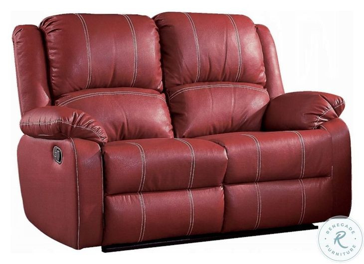 Zuriel Red Synthetic Leather 56" Reclining Loveseat