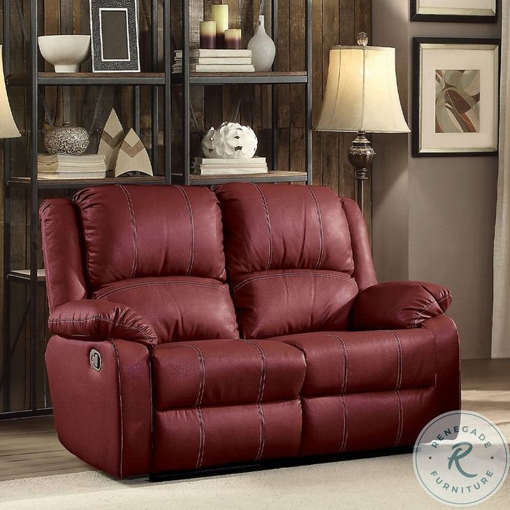 Zuriel Red Synthetic Leather 56" Reclining Loveseat