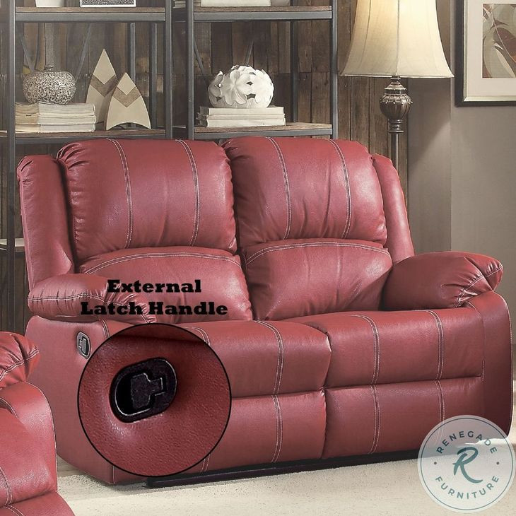 Zuriel Red Synthetic Leather 56" Reclining Loveseat