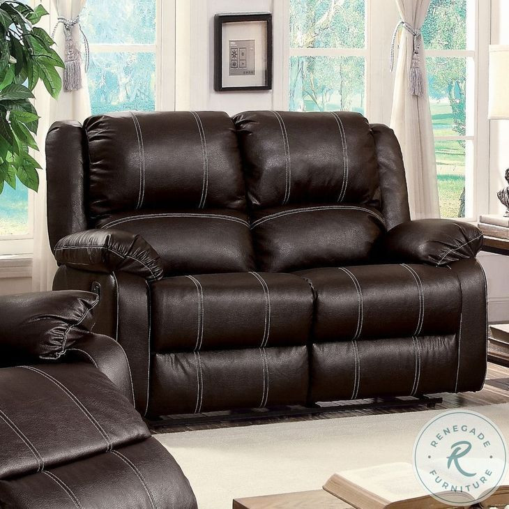 Zuriel Brown Synthetic Leather 56" Reclining Loveseat
