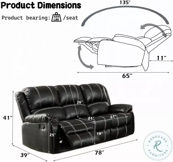 Zuriel Black Reclining 78" Sofa