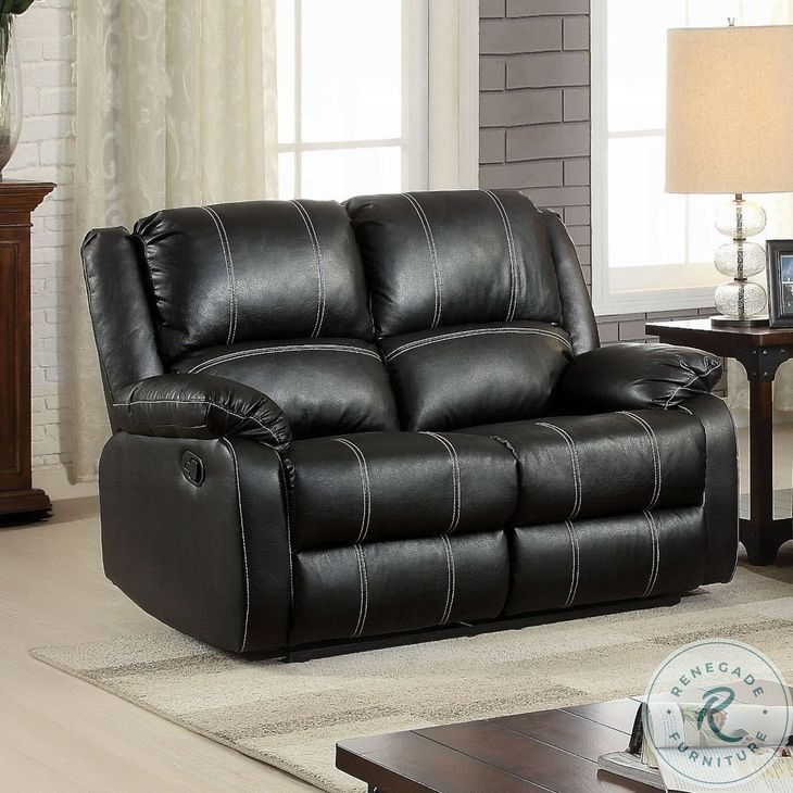 Zuriel Black Synthetic Leather 56" Reclining Loveseat