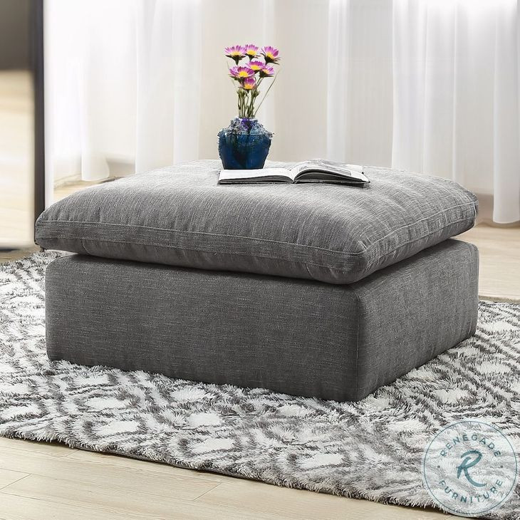 Naveen Gray Linen Feather Modular Square Ottoman