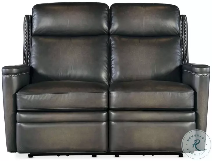 Remington Grey Leather Power Reclining 56" Loveseat with Power Headrest