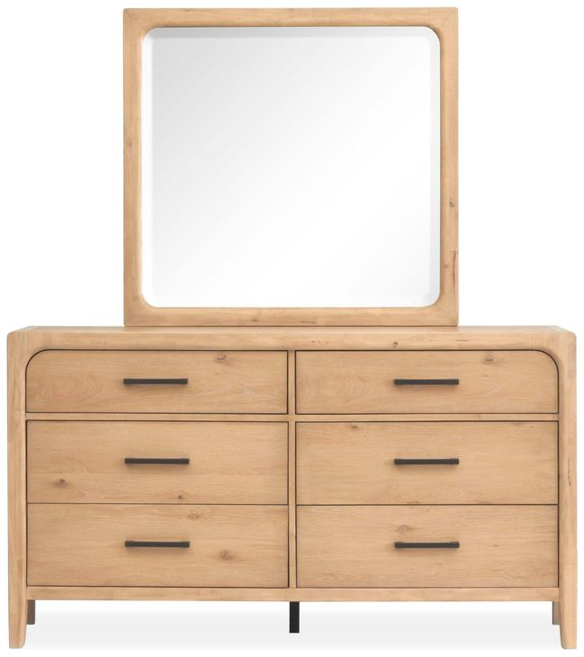 Somerset Butternut 6 Drawer Dresser with Rectangular Mirror