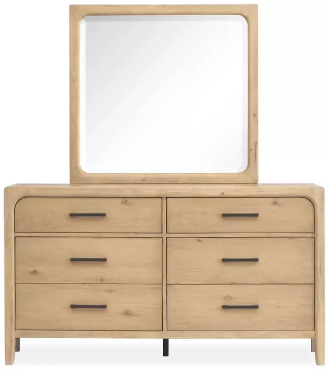 Somerset Butternut 6 Drawer Dresser with Rectangular Mirror