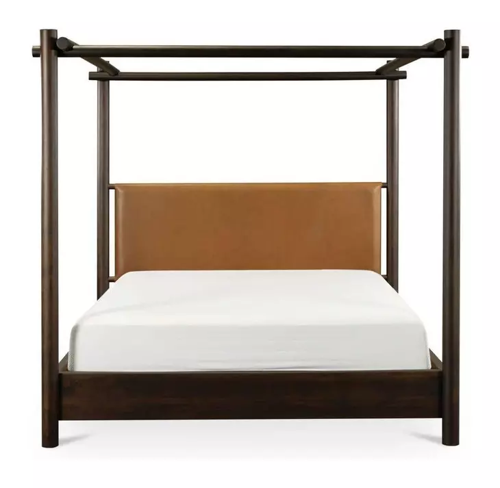 Devin Brown Leather Upholstered Canopy Bedroom Set