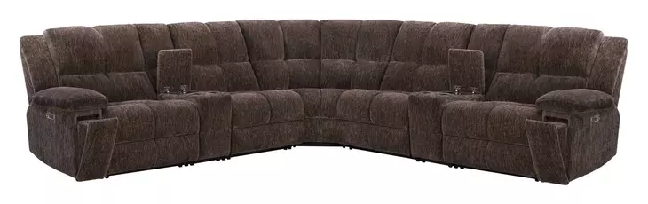 Bronco Plush Umber 7 Piece Modular Zero Gravity Power Reclining Sectional with Power Adjustable Headrest and USB Charging