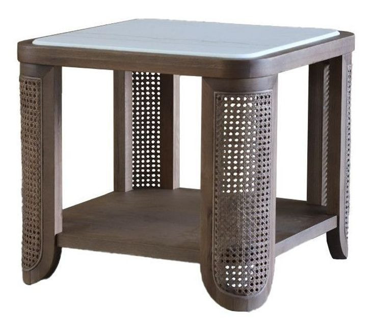 Artifacts Natural Walnut and Gray Square Albers End Table