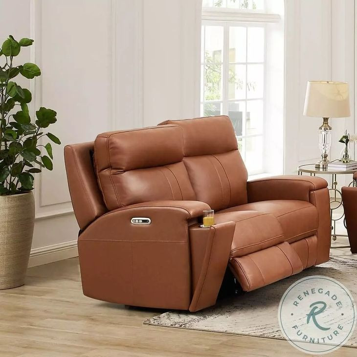Varden Nutmeg Leather 62" Zero Gravity Power Reclining Loveseat with Power Headrest and USB Charging