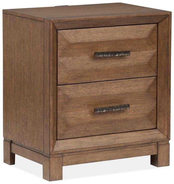 Callisto Bourbon Brown 2 Drawer Nightstand with USB Charging