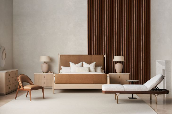 Rhythm Sun Drenched Oak and Lucent Bronze Upholstered Platform Bedroom Set