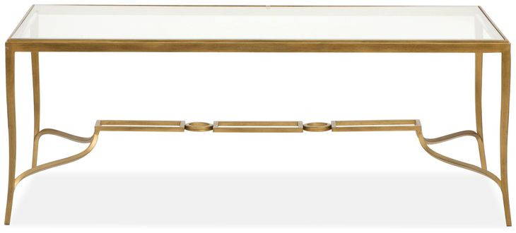 Serenelle Burnished Brass Rectangular Glass Top Cocktail Table