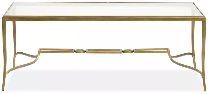 Serenelle Burnished Brass Rectangular Glass Top Occassional Table Set