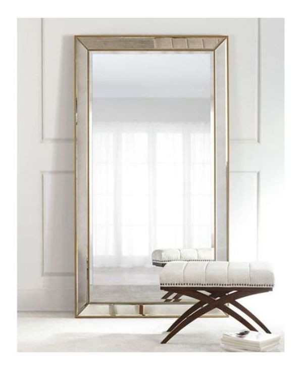Beaded Antique Gold Rectangular Leaner Floor Mirror