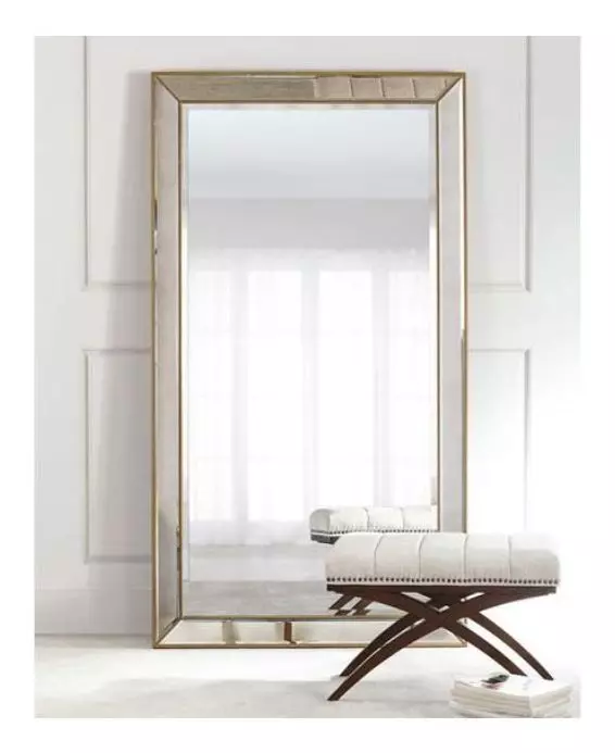 Beaded Antique Gold Rectangular Leaner Floor Mirror
