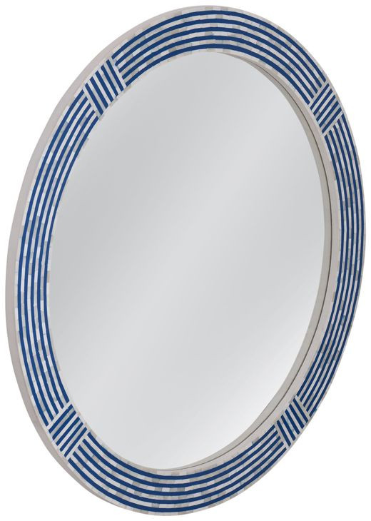 Blue Circle Blue and Cream Round Wall Mirror