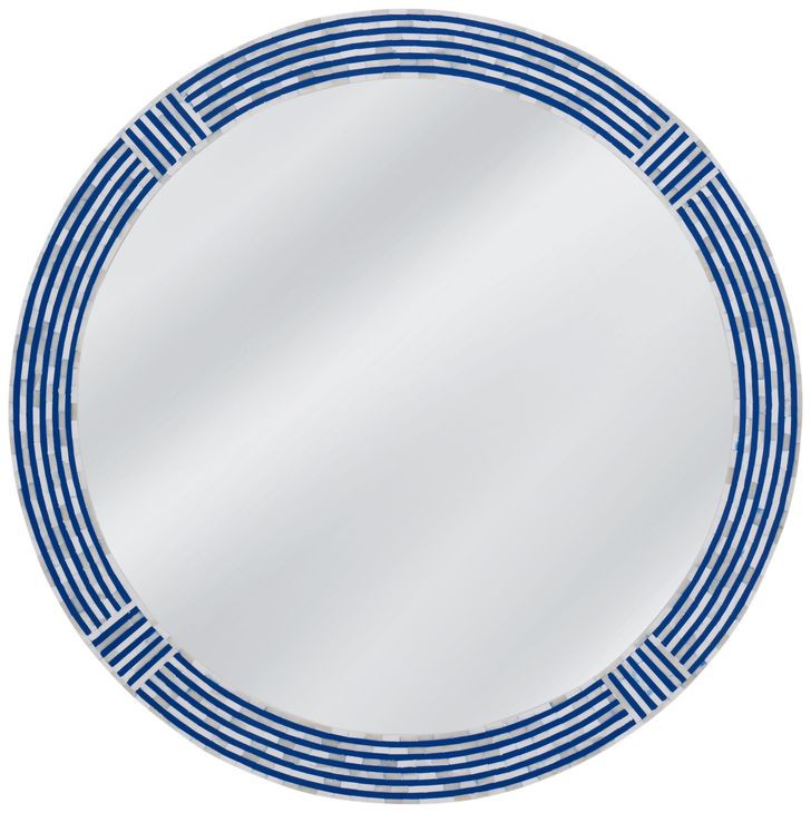 Blue Circle Blue and Cream Round Wall Mirror