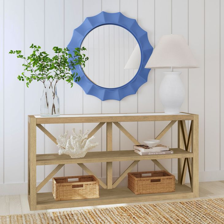 Altair Light Blue Round Wall Mirror