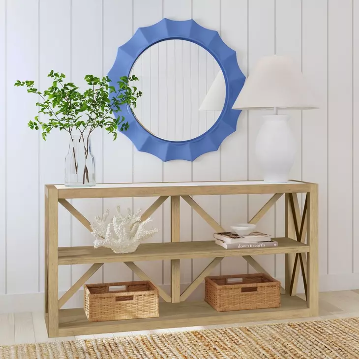 Altair Light Blue Round Wall Mirror