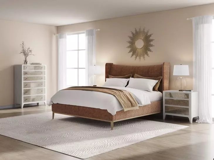 Edwin Suede King Upholstered Wing Shelter Bed