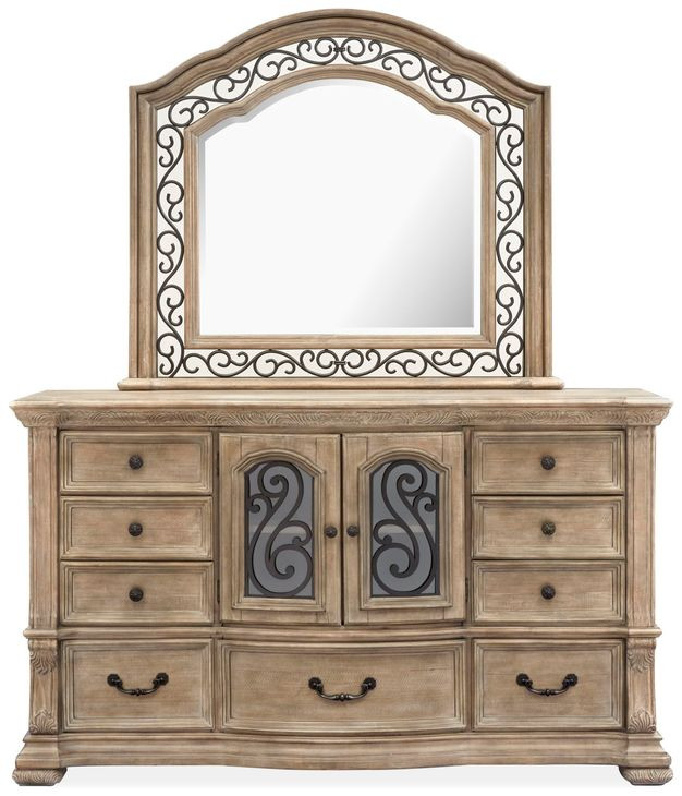 Marisol Fawn 9 Drawer Dresser with Arched Mirror