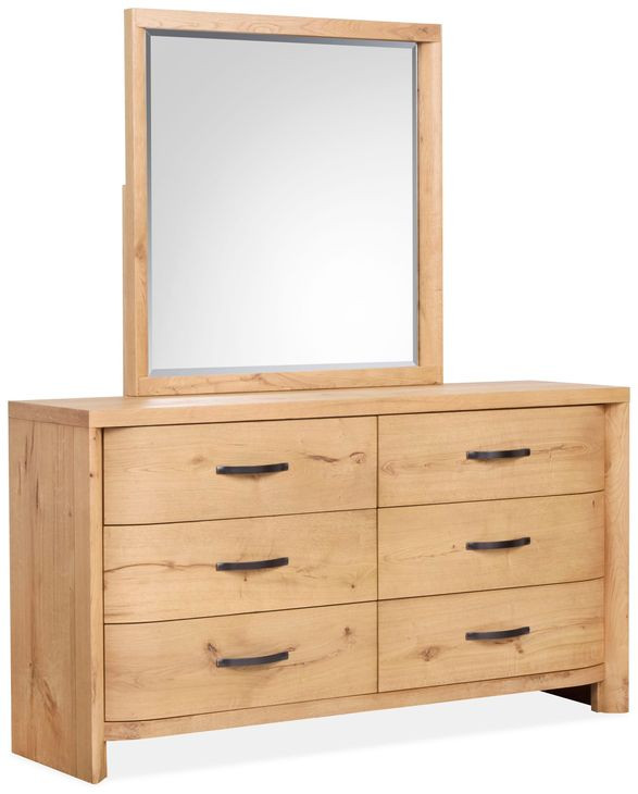 Highridge Honey Wheat 6 Drawer Dresser with Rectangular Mirror