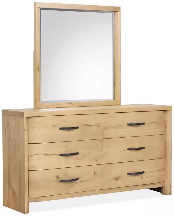 Laramie Honey Wheat 6 Drawer Dresser with Rectangular Mirror