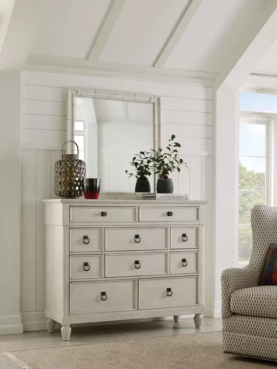 Grand Bay Egret 10 Drawer Aster Bureau with Rectangular Bamboo Mirror
