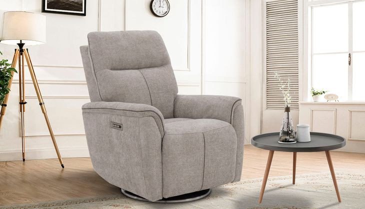 Mable Maze Tan Swivel Power Recliner with Power Headrest and Power Lumbar
