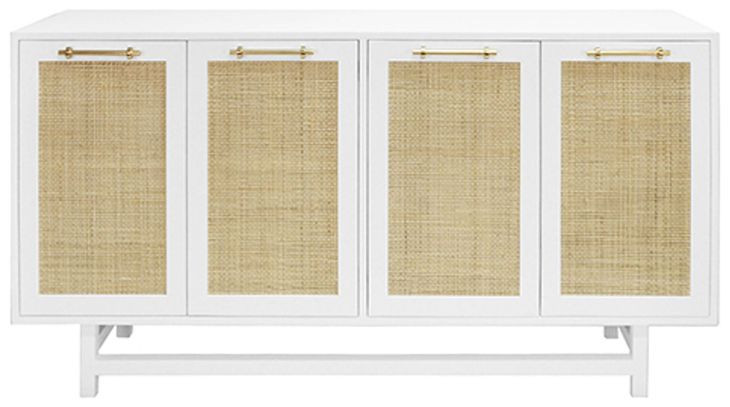 Macon Matte White and Gold Lacquer 4 Door Cabinet