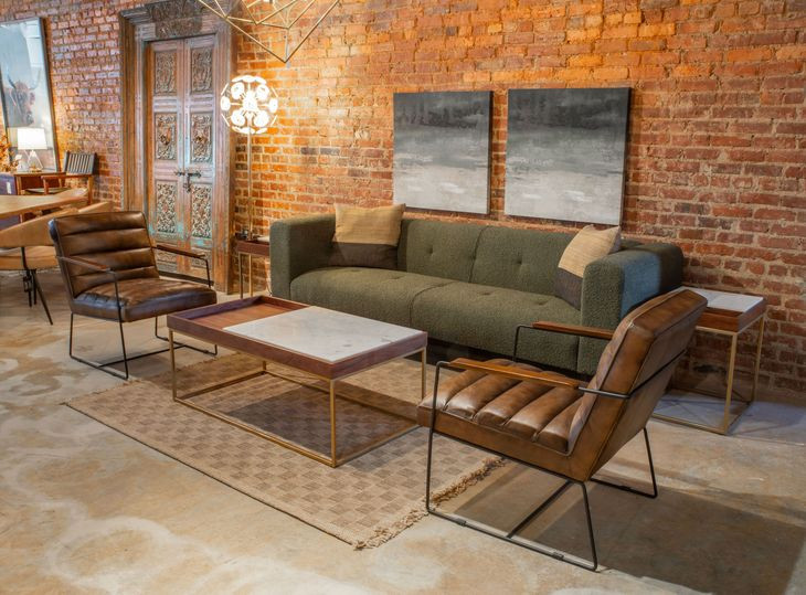 Olympia Dark Green Boucle 94" Tufted Sofa