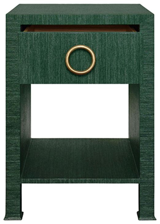 Malcolm Dyed Green Grasscloth Rectangular 1 Drawer Side Table