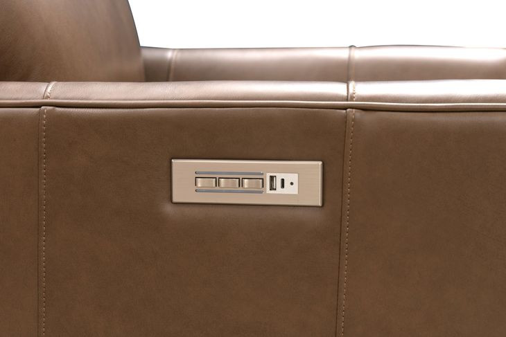 Marah Cashmere Taupe Leather Big and Tall Power Recliner with USB Charging