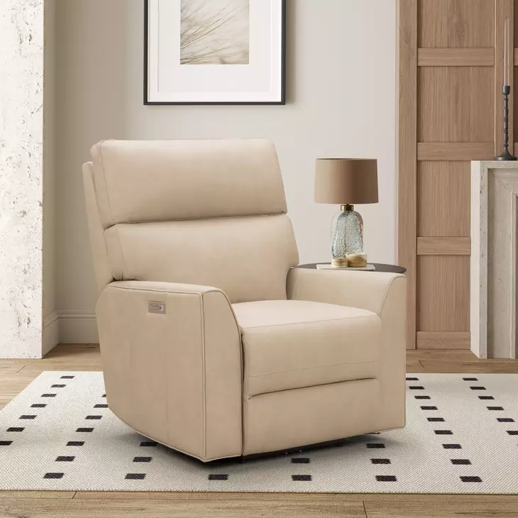 Marah Cashmere Stone Leather Triple Power Recliner with USB Charging