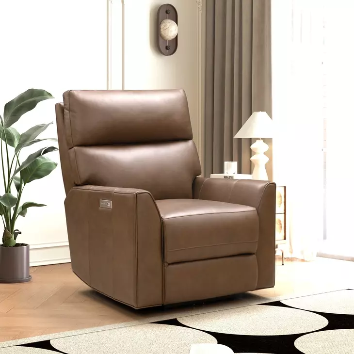 Marah Cashmere Taupe Leather Triple Power Recliner with USB Charging