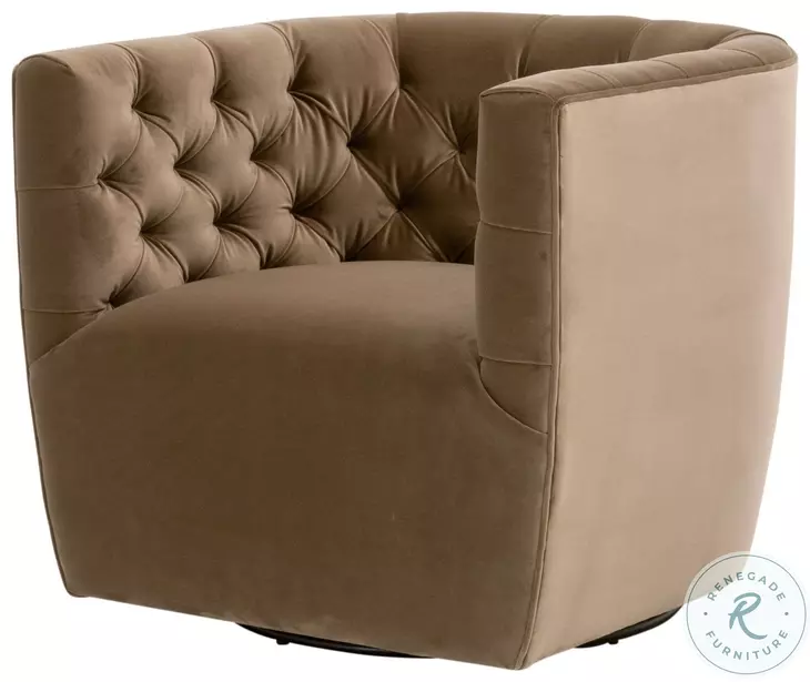 Marcel Caramel Velvet Swivel Club Chair