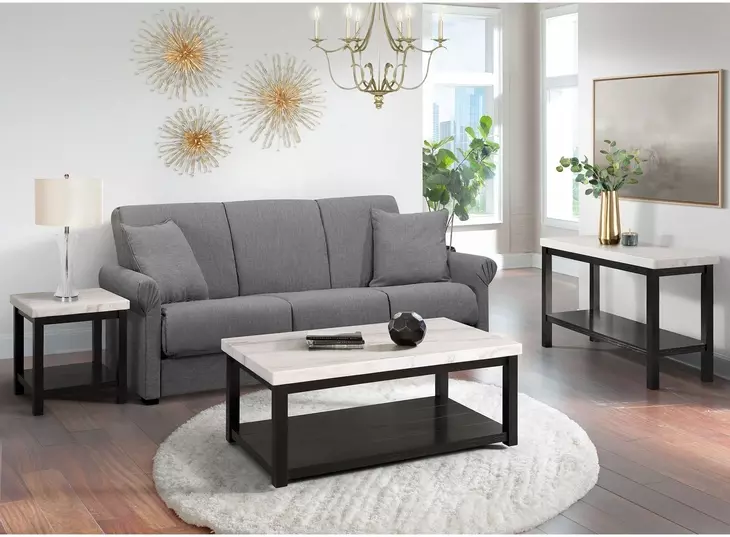 Evie White and Black Rectangular Marble Top Coffee Table with Casters
