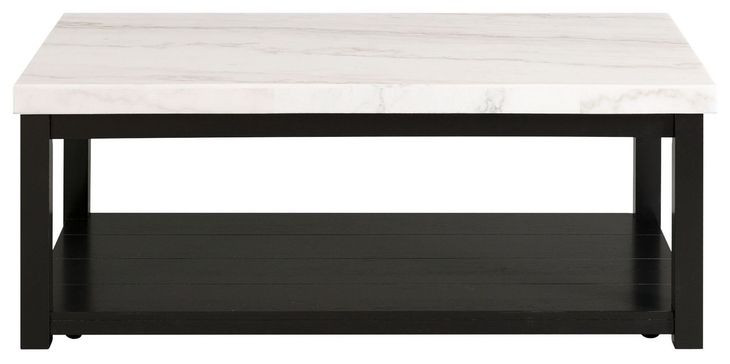Evie White and Black Rectangular Marble Top Coffee Table with Casters