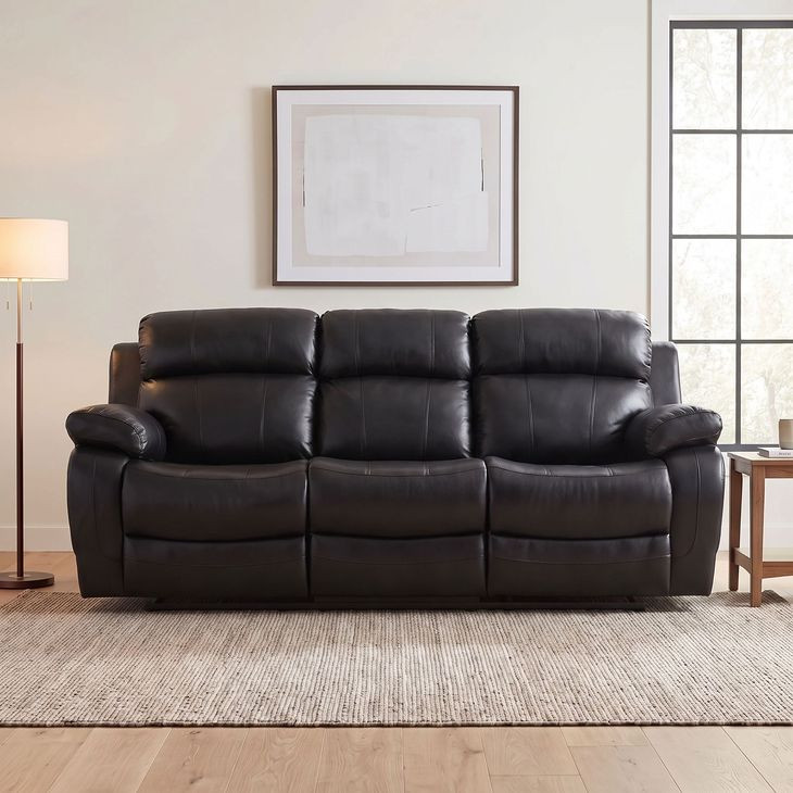Marille Black Double 88" Reclining Sofa with Center Drop-Down Cup Holders