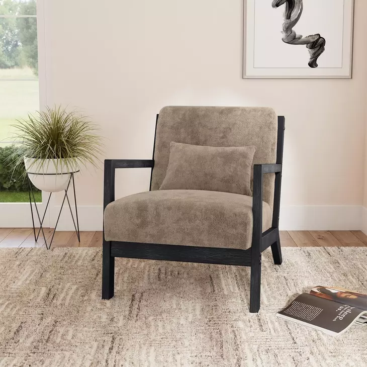 Freya Langley Cocoa Upholstered Chair with Kidney Pillow
