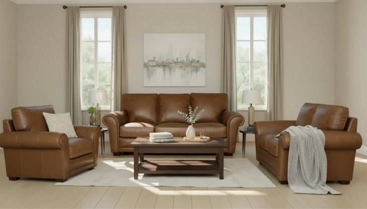 Maverick Cinnamon Square Top Grain Leather Ottoman